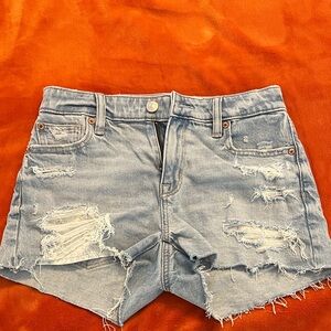 American Eagle Outfitters Light Blue Distressed Jean Shorts, SHORTIE CUTE POCKET